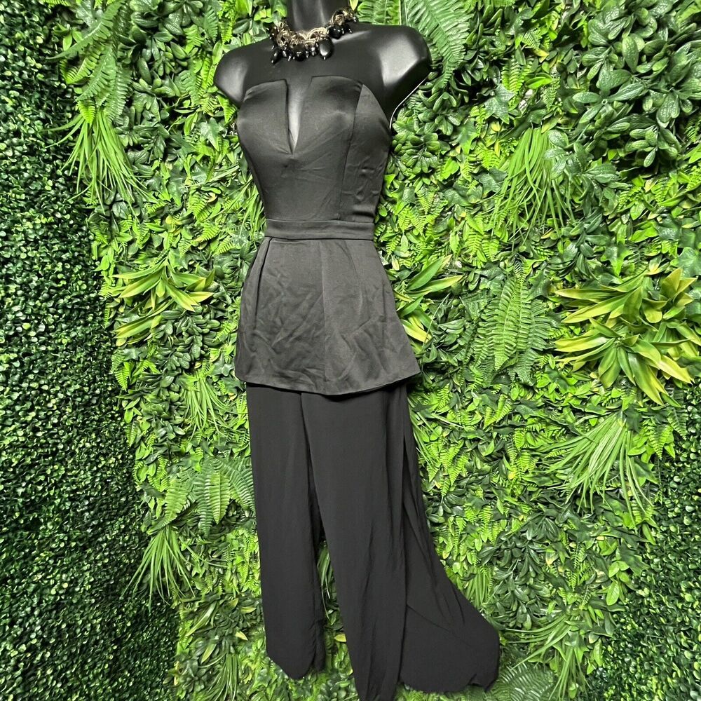 Mustard Seed Jumpsuit Women Pants Small Black Strapless Peplum Sheer Leg โ 1711